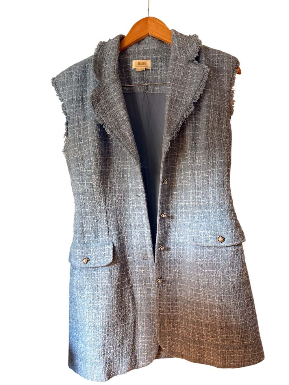 Maeve by Anthropologie Sleeveless Tweed Fringe Blazer Mini Dress